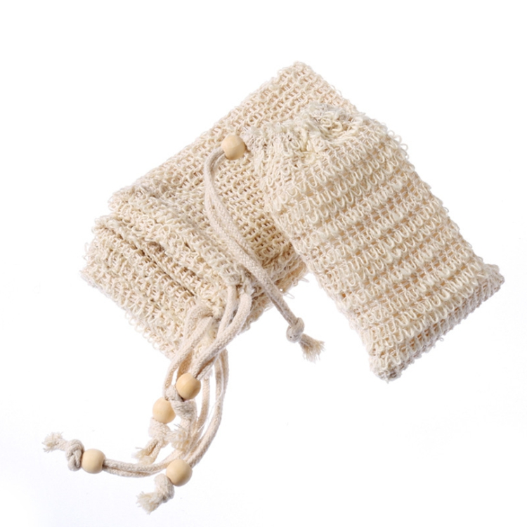Eco Friendly Factory Promotional Natural Sisal Fiber Linen Mesh Drawstring Soap Bag