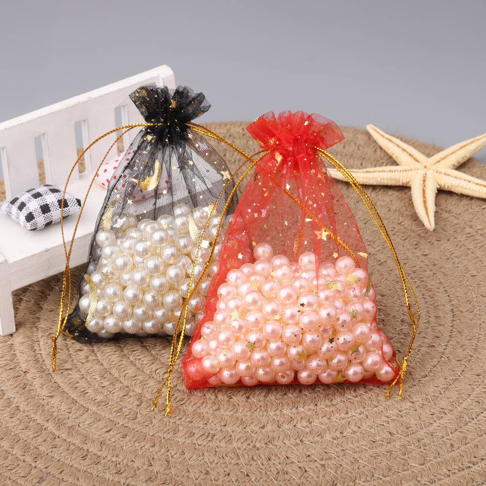 9x12cm Gold Print Star and Moon Organza Bag