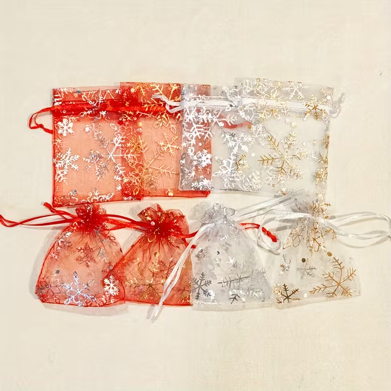 Christmas Snowflake Gold Foil Gauze Bags Gift Packaging Organza Christmas Decorations Gift Bags