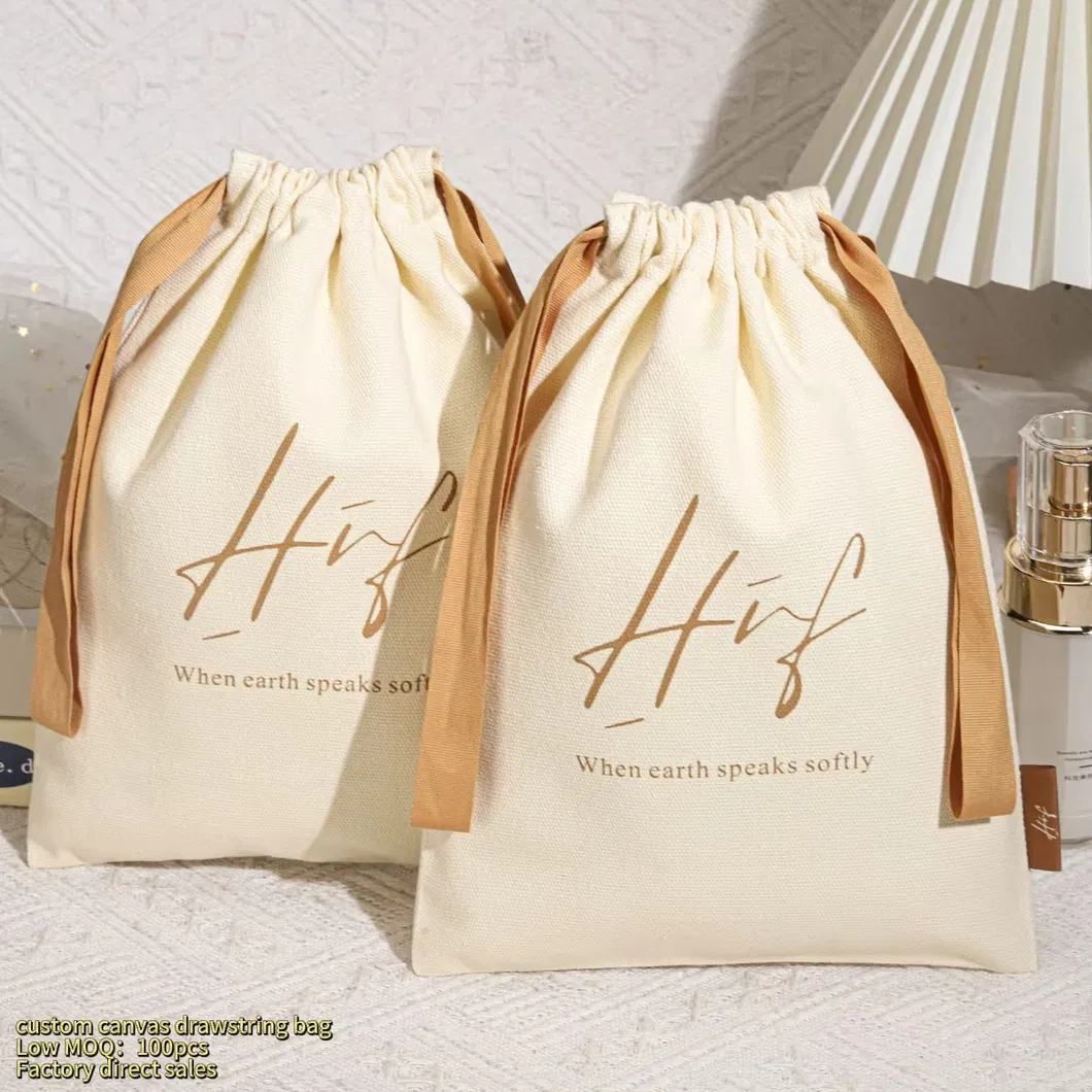 Stylish Custom Logo Canvas Drawstring Bags