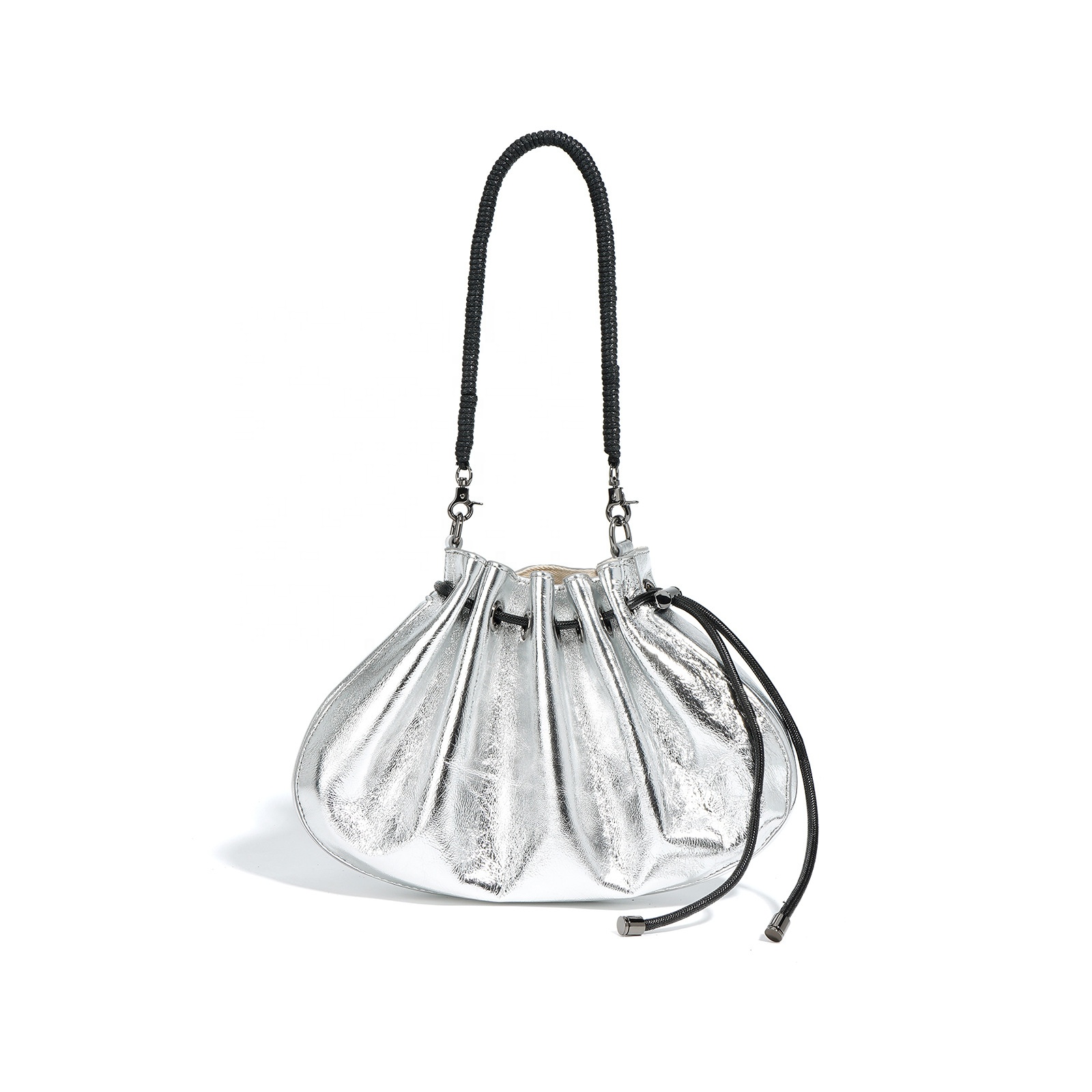 Fashion Shell Drawstring Bag Ladies Genuine Cowhide Leather Shoulder Crossbody Girls Designer Women Bag Purses and Handbags