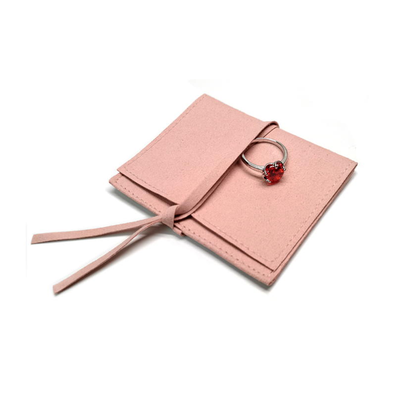 Custom Logo Suede Leather Envelope Jewelry Pouch With Flap Drawstring Gift Bag