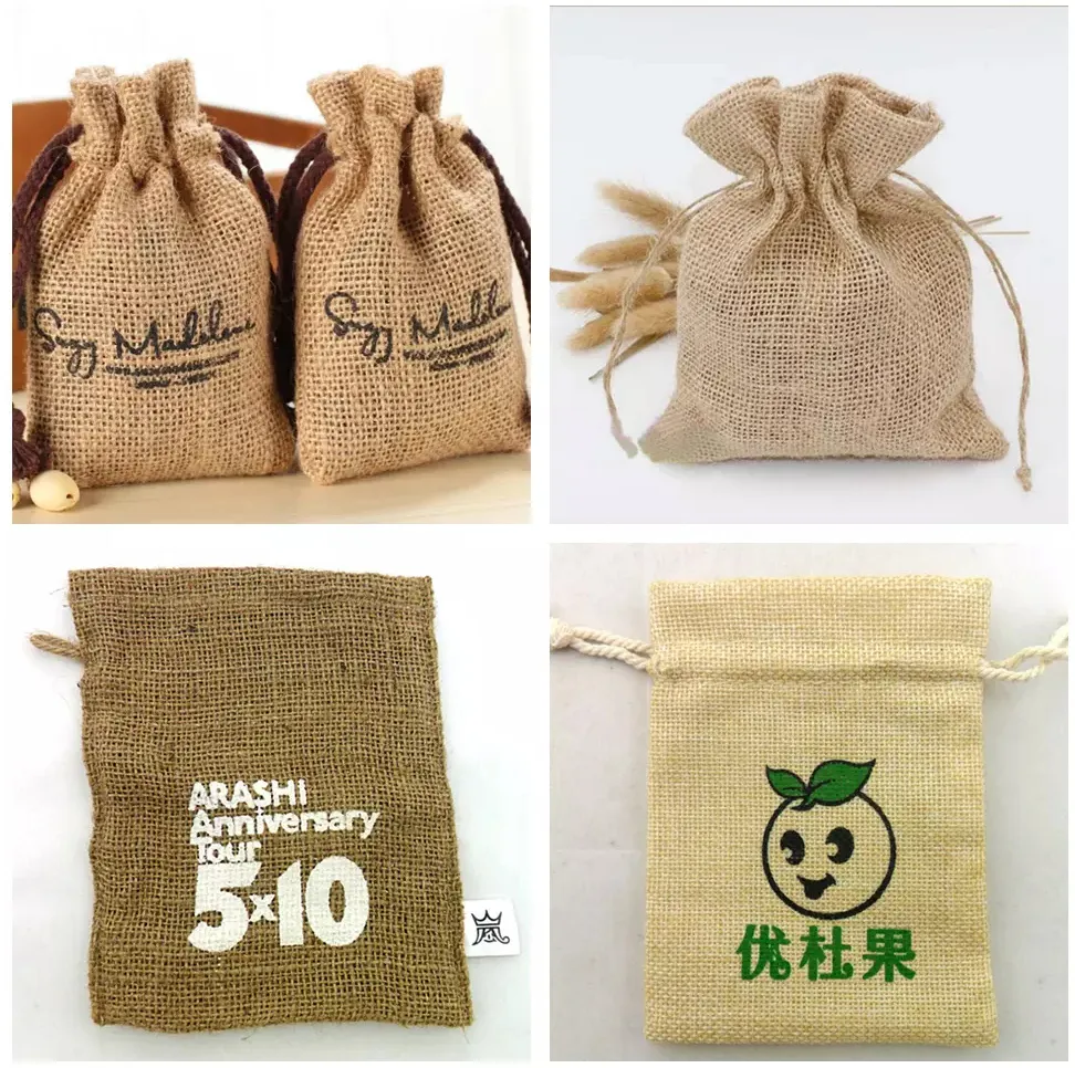 Various sizes of drawstring jute pouches
