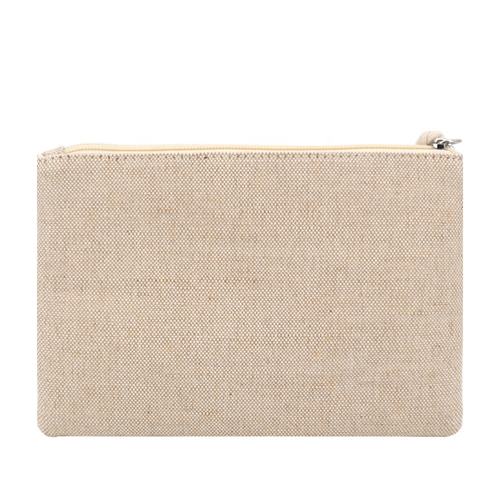 OEM Logo Custom Cotton Canvas Jute Makeup Cosmetic Zipper Pouch Bag Natural Jacquard Cotton Jute Fabric Organizer Bags for Phone