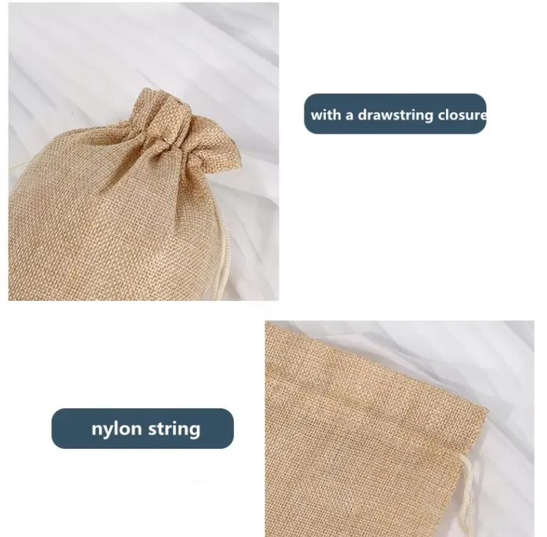 Wholesale Linen Pouches for Buddha Beads Custom Burlap Drawstring Jute Gunny Bag for Jewelry
