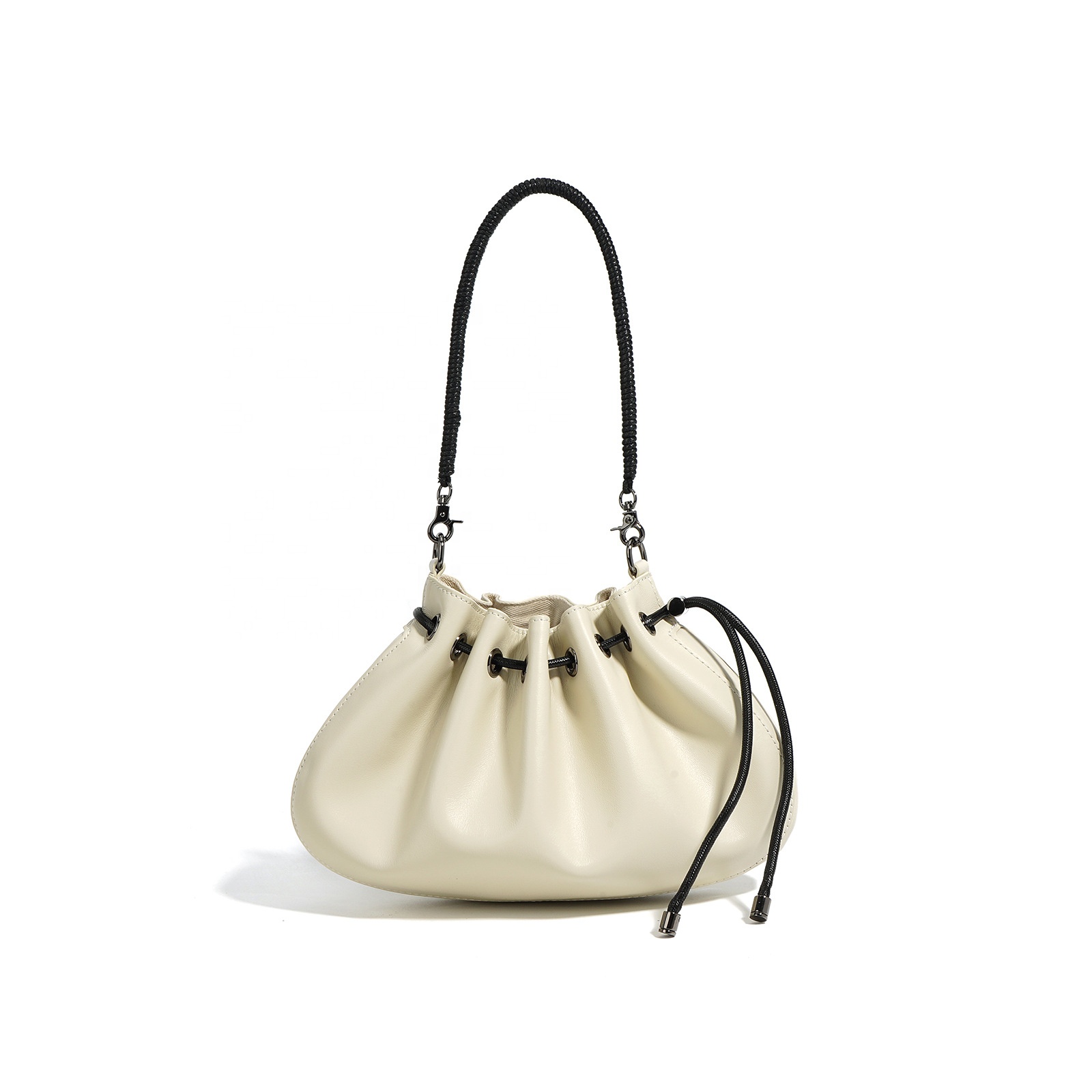 Fashion Shell Drawstring Bag Ladies Genuine Cowhide Leather Shoulder Crossbody Girls Designer Women Bag Purses and Handbags