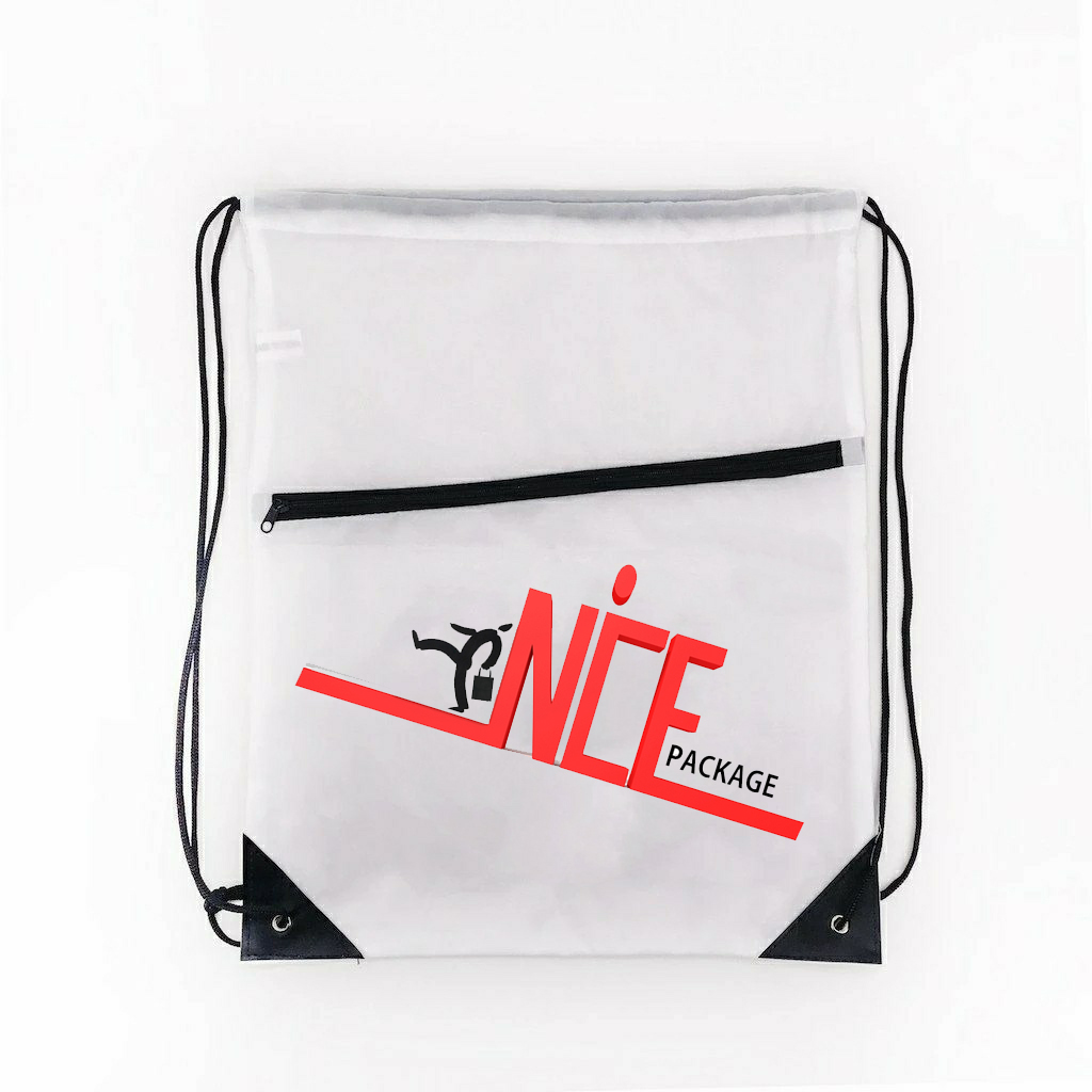 New Style Custom logo Zipper Polyester Drawstring Backpack Bags Cinch Sack