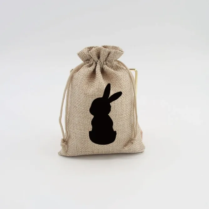 Fashionable 10*14cm Easter Gift Pouch Rabbit Drawstring Cotton Linen Candy Bag