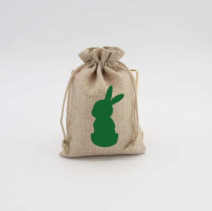 Fashionable 10*14cm Easter Gift Pouch Rabbit Drawstring Cotton Linen Candy Bag