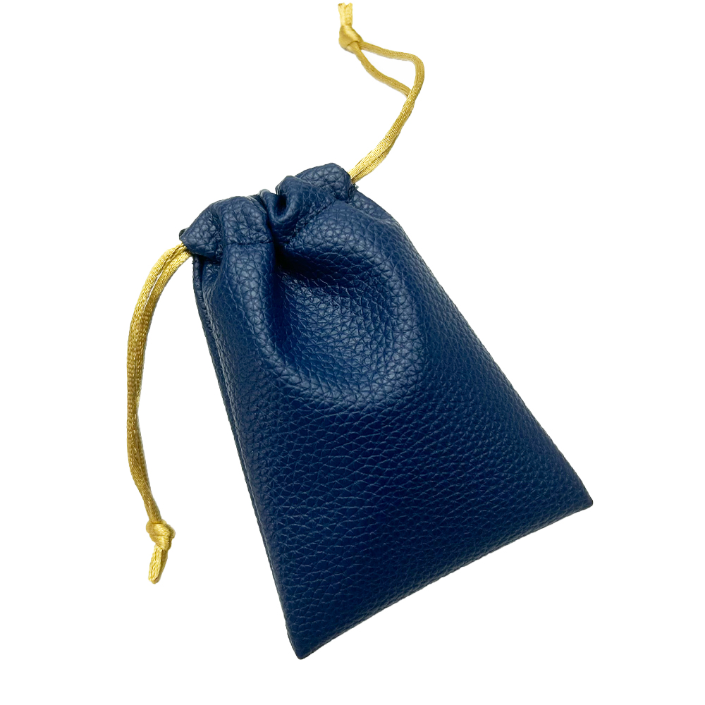 SoSew Deboss logo Drawstring Pu Leather Cosmetic Perfume Pouch Durable Black Leather Bag for Jewelry Earpiece