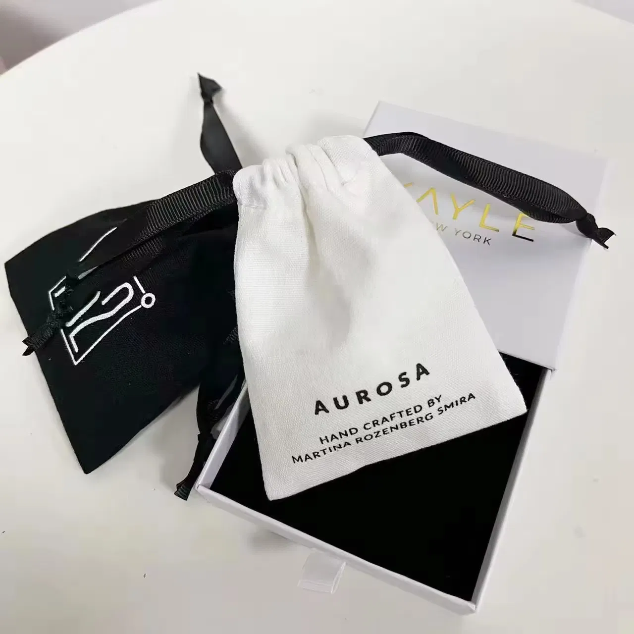 Custom Jewelry Packaging Pouch Customized White Organic Cotton Canvas Drawstring Bag