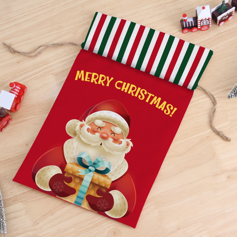 Wholesale Custom Christmas Decoration Printed High Quality Jute Drawstring Gift Bag