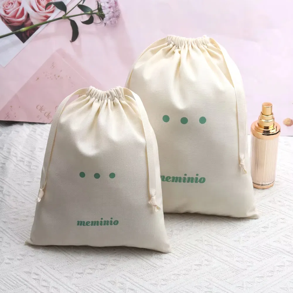 Natural Eco Friendly Cotton Linen Drawstring Bags Small Items Organizer for Travel and Gift with Free Design