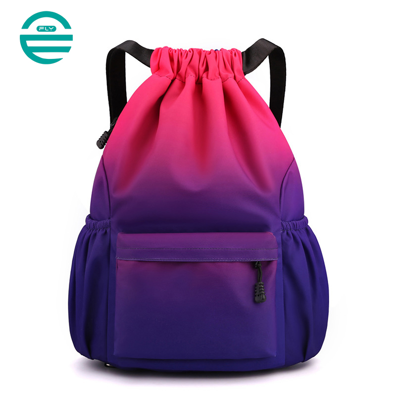 Fuliya Custom Large Capacity Outdoor Causal Sport Basketball Bag Waterproof Nylon Gradient Drawstring Backpack