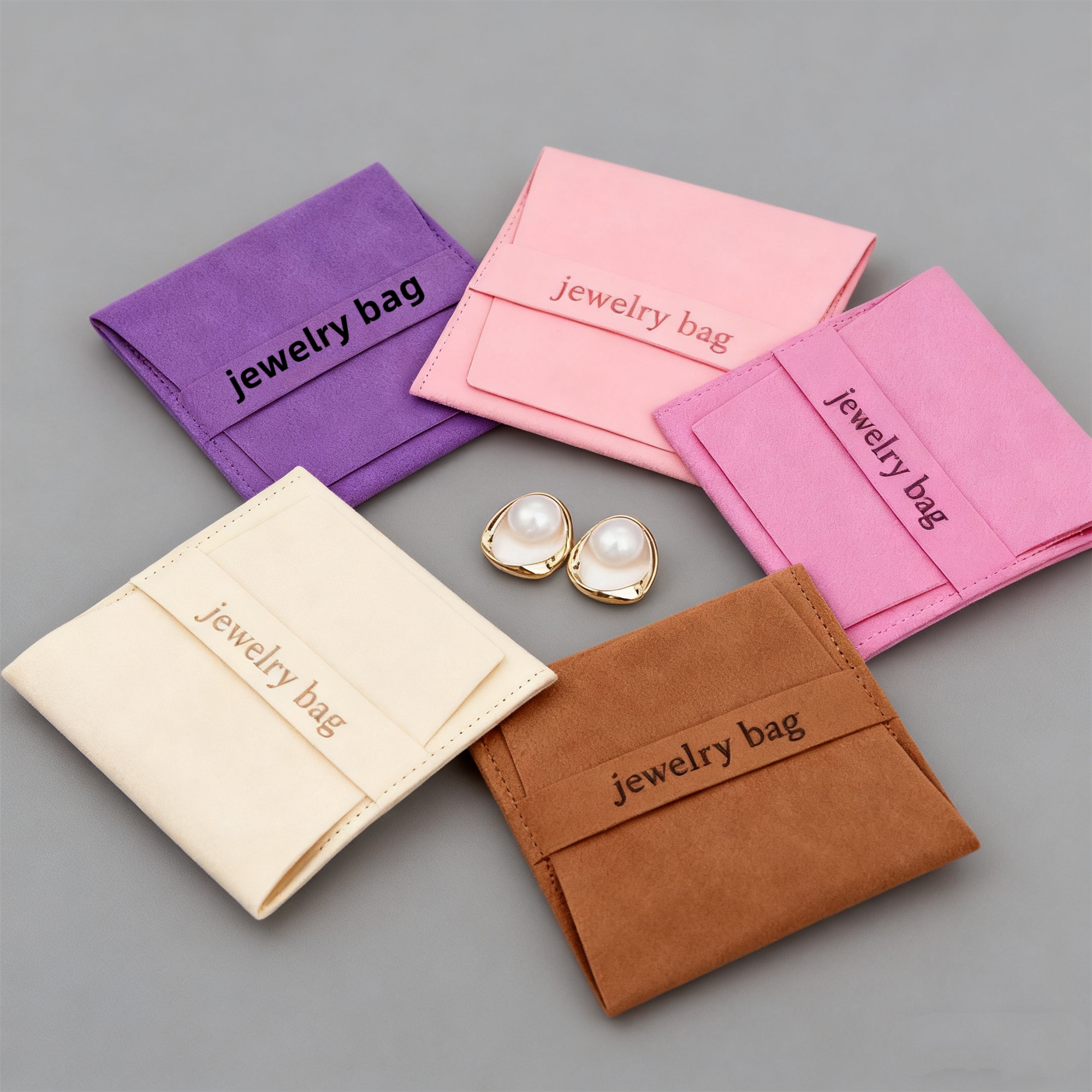 Wholesale Custom Logo Microfiber Velvet Pouches Envelope Style Jewelry Container for Gift Packaging
