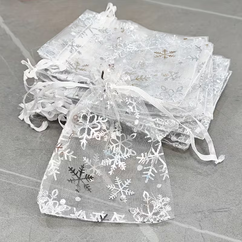 Christmas Snowflake Gold Foil Gauze Bags Gift Packaging Organza Christmas Decorations Gift Bags