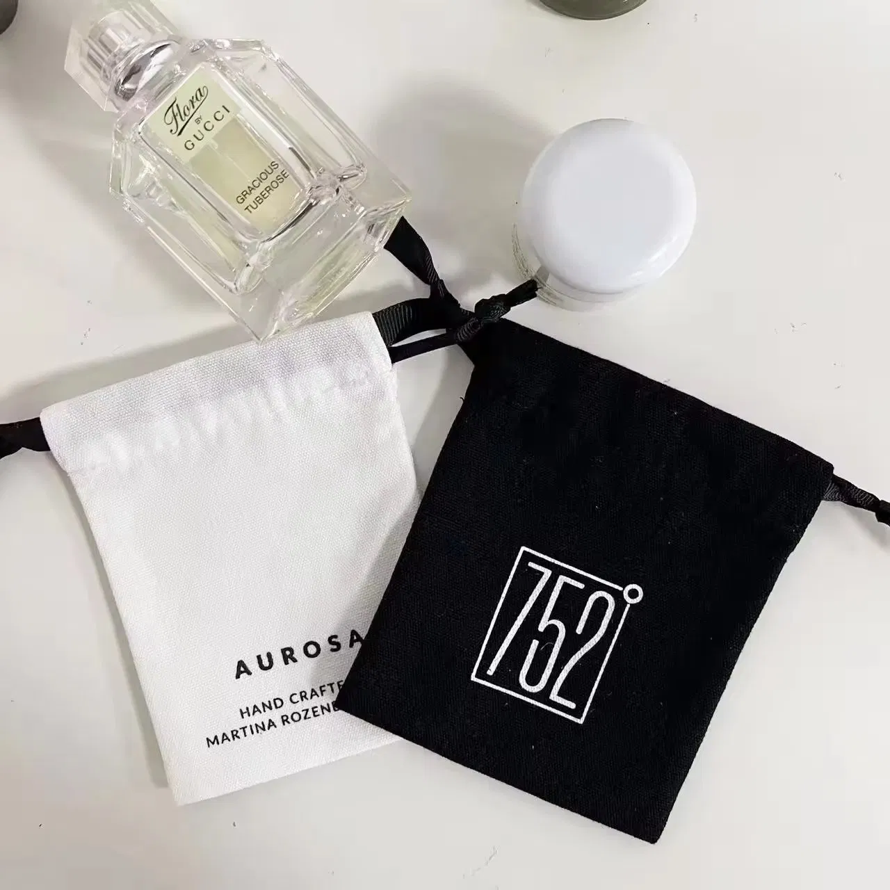 Custom Jewelry Packaging Pouch Customized White Organic Cotton Canvas Drawstring Bag