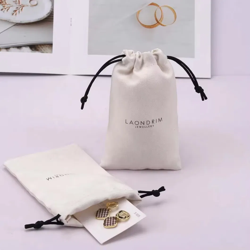 High End Luxury Suede Drawstring Bag for Packaging Jewelry Custom Logo Printed Gift Dust Suede Pouch