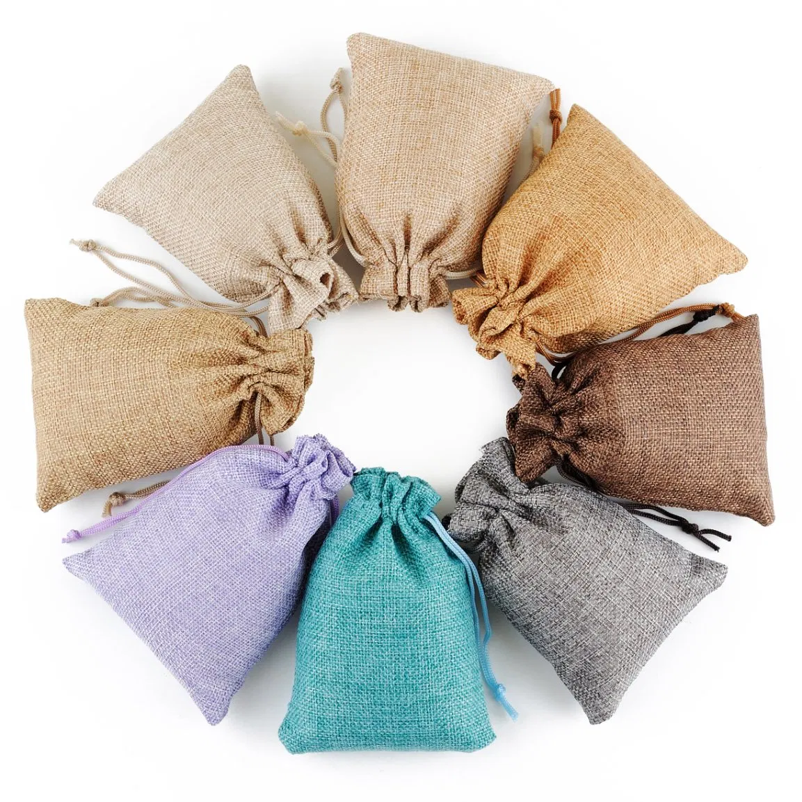 Colorful Linen Jewelry Necklace Pouch Jute Drawstring Gift Bag