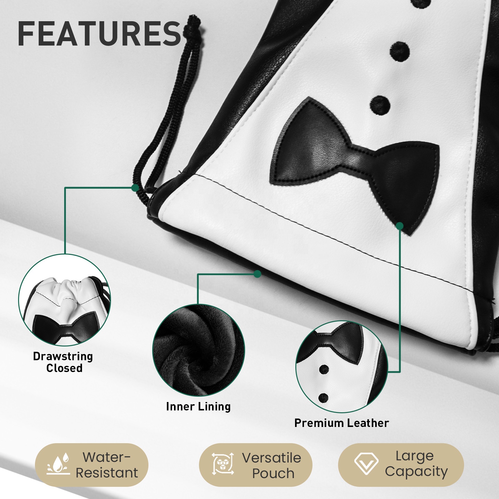 OEM Custom Logo Golf Drawstring Bag Premium Leather Golf Valuables Pouch Bag Portable