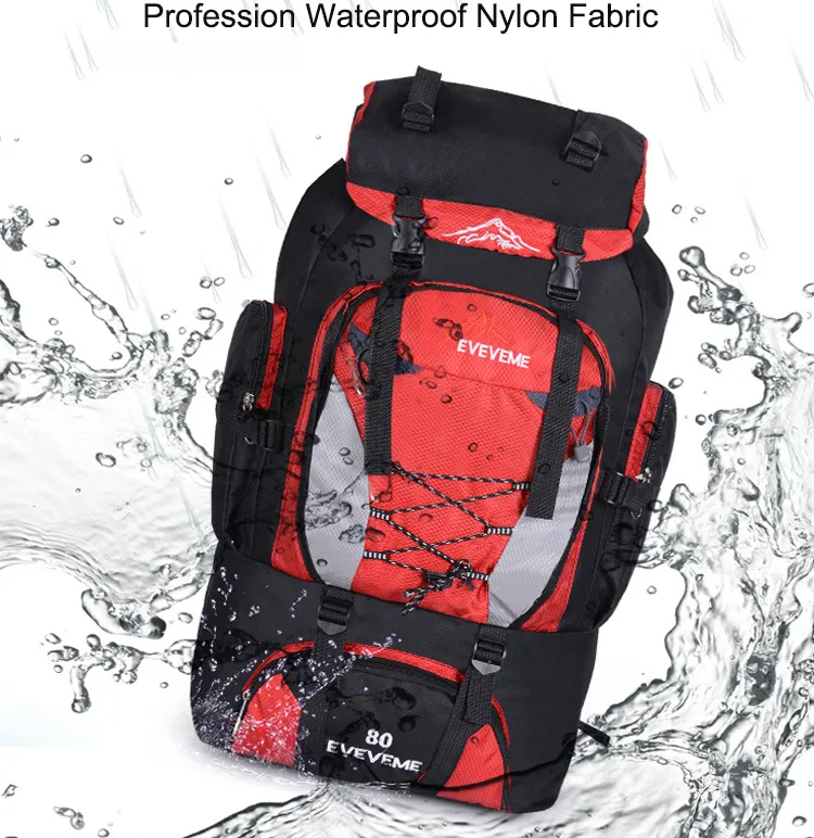 80L Large Capacity Rucksack Drawstring Nylon Outdoor Camping Travelling Waterproof Hiking Backpack