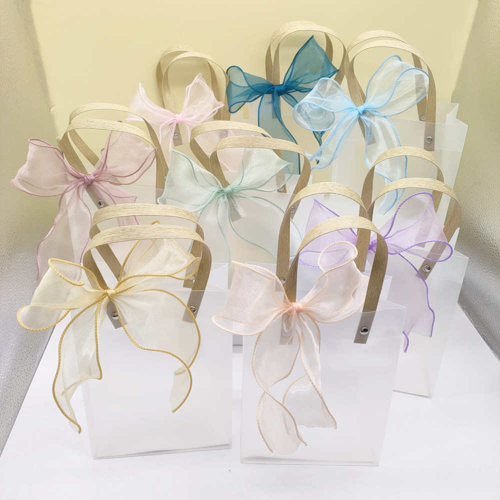 Factory Direct Luxury Transparent Gift Bag Custom Logo Elegant Chiffon Ribbon Bow Clear Handbag For Wedding Favors