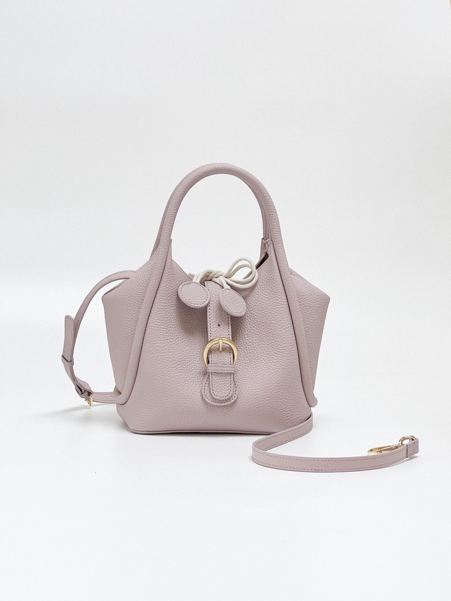 Women's Full-Grain Leather Drawstring Bucket Bag - 21x15x19cm Purse (3 Colors) with Metal Buckle for Daily/Date/Commuting