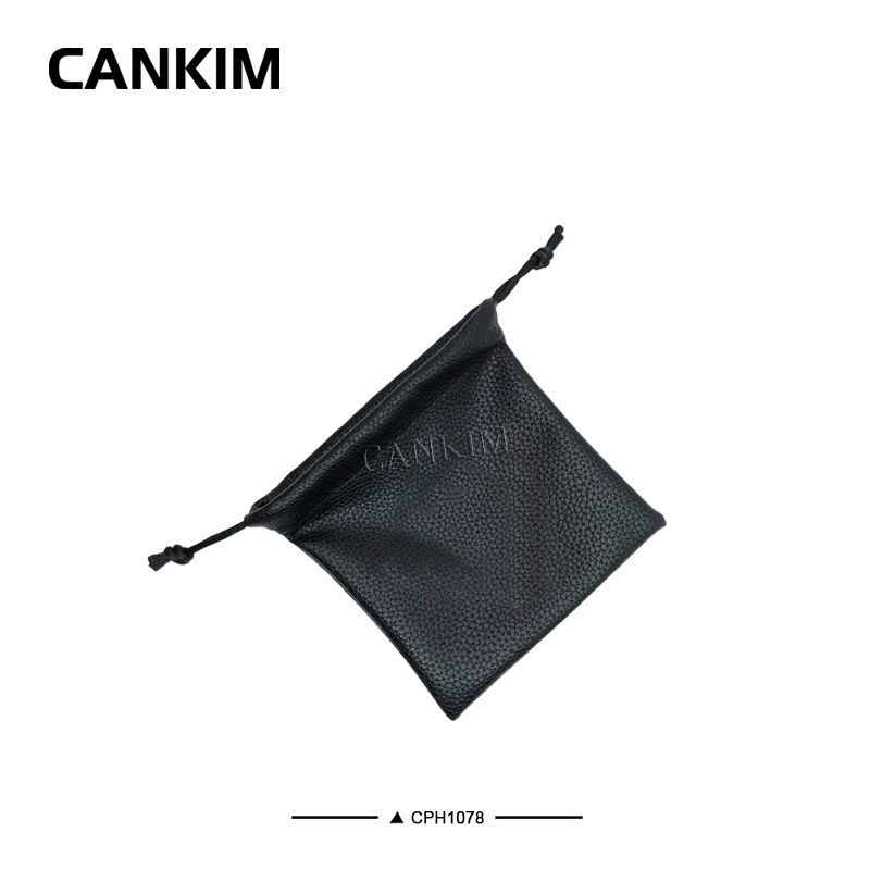 Black Zipper Waterproof Mobile Phone Bag Pouch Leather Tool Pouch Bag Custom Logo Drawstring Pouch for Packaging