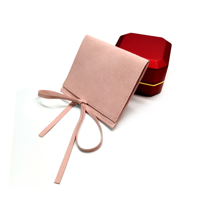 Custom Logo Suede Leather Envelope Jewelry Pouch With Flap Drawstring Gift Bag