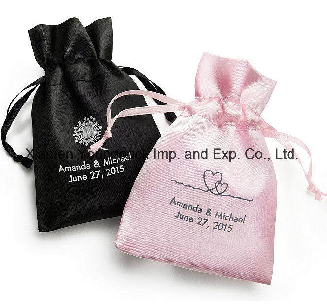 Personalized Custom Printed Luxury Small White Satin Fabric Jewelry Pouch
