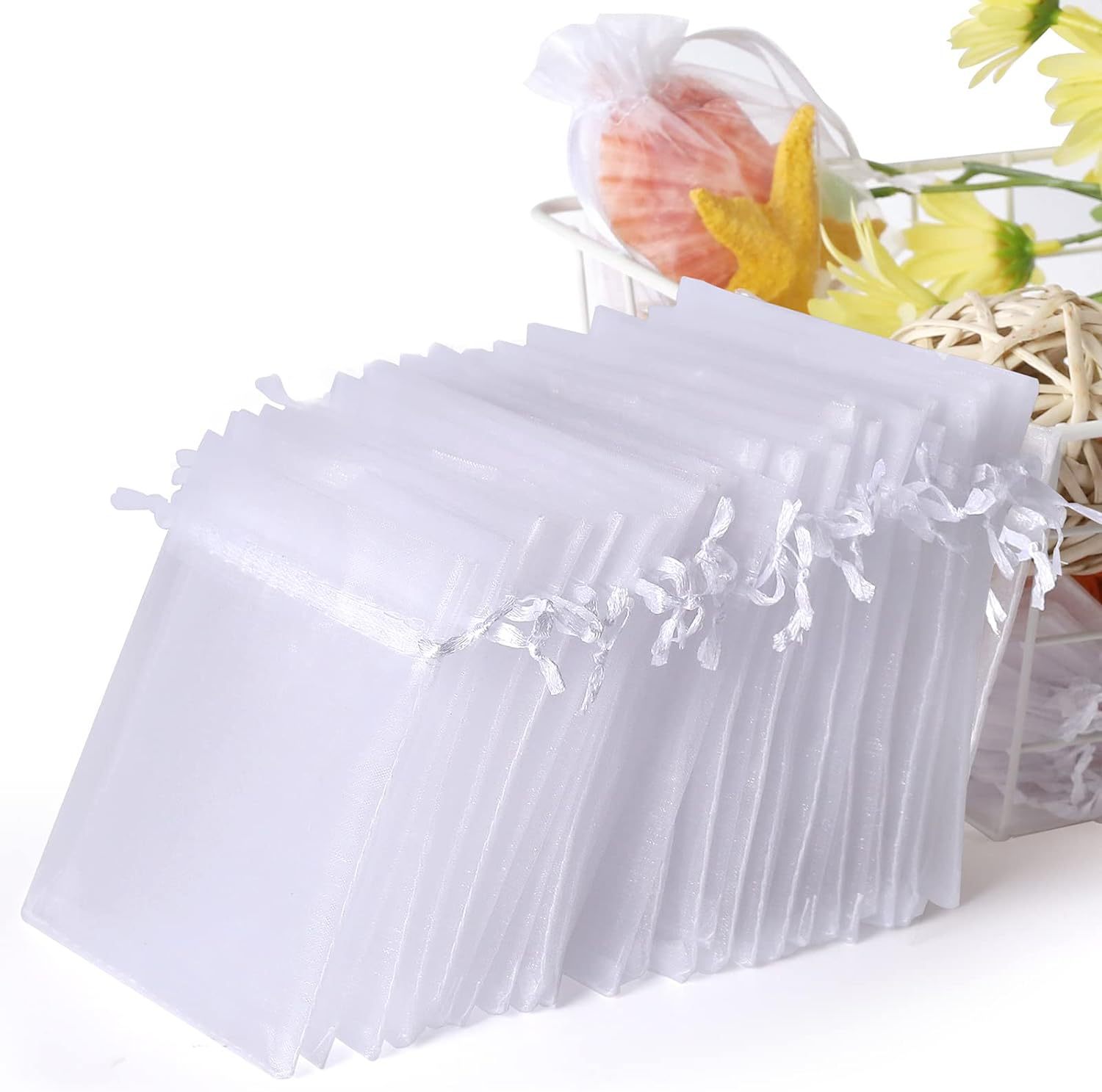 Wholesale White Organza Mesh Drawstring Jewelry Gift Bags Gauze Candy Bags for Weddings &amp; Events Packaging &amp; Printing Products