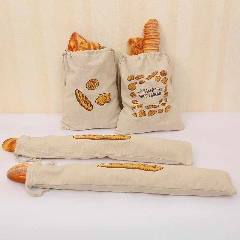 Custom Hot French Baguette Bread Bag Creative Snack Packaging Cotton Bag Reusable Drawstring Shopping Canvas Bag