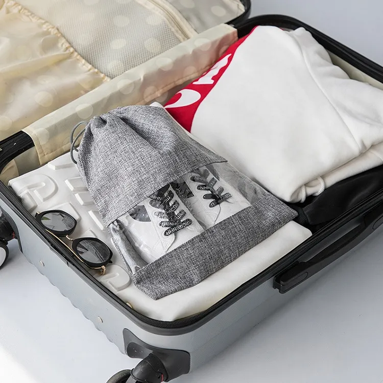 Wholesale Factory Price Travel Clothes Dustproof Linen Drawstring Cotton Shoe Bag
