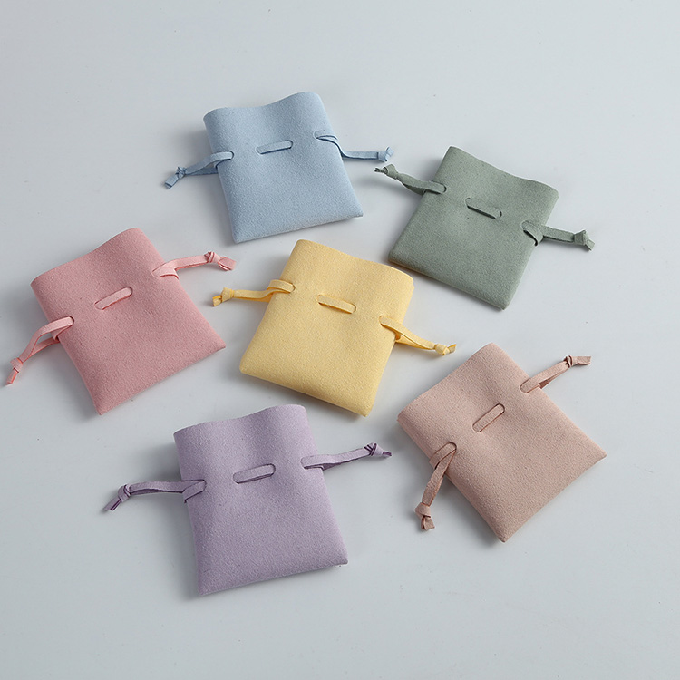 Custom Logo Microfiber Bag with Drawstring Pouches 8x10cm Small Jewelry Gift Bags Faux Leather Earring Ring Wedding Favor