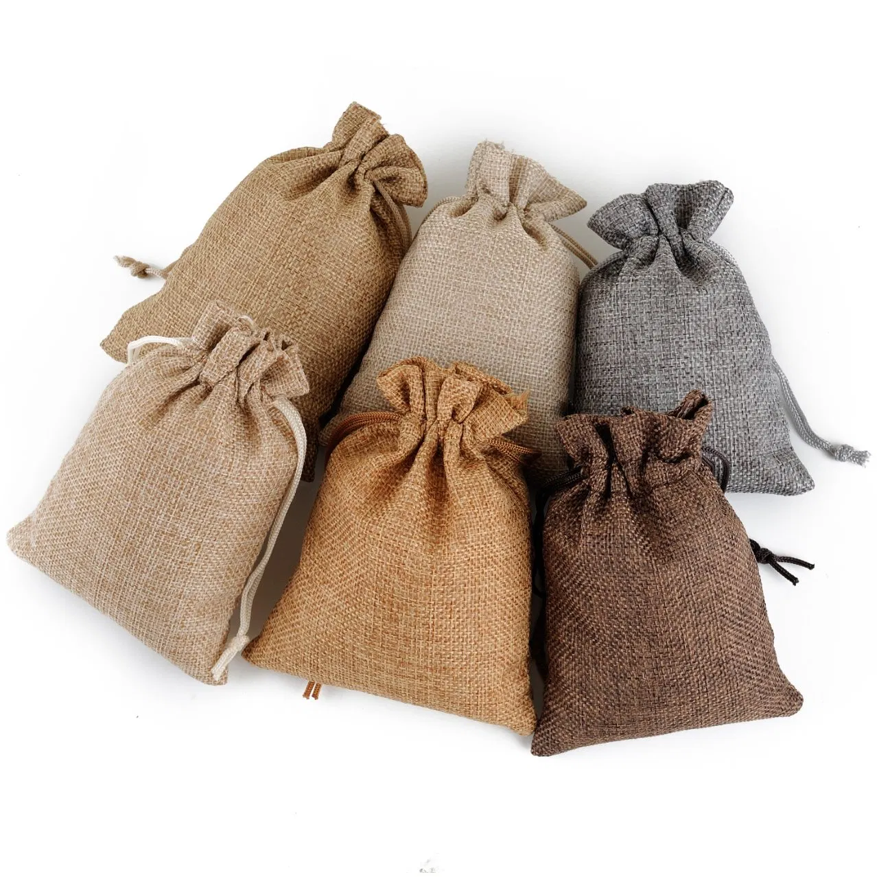 Colorful Linen Jewelry Necklace Pouch Jute Drawstring Gift Bag