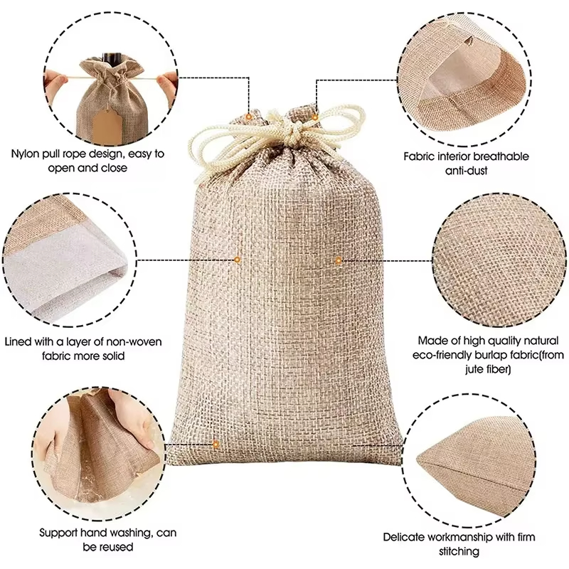 Custom Logo Burlap Gift Bags with Drawstring Jute Bags Linen Sacks Storage Bags Burlap Bag for Wedding Favors Party Jewelry Pouches