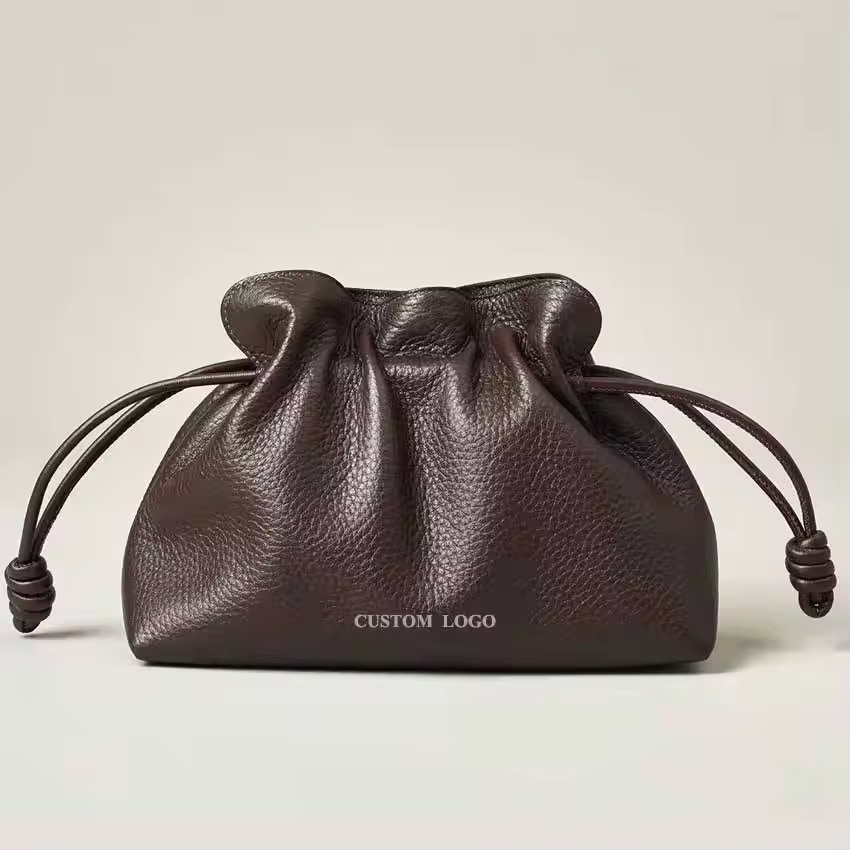 Fashion Designer Travel Toiletry Accessories Pouch Bag Leather Small Makeup Beauty Drawstring Pouch Custom Logo