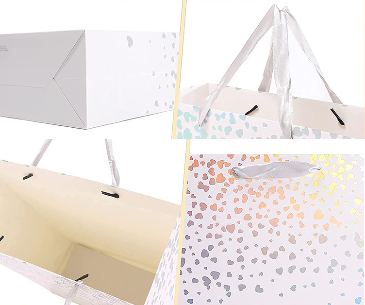 Silver Gold Foil Own logo Printing Channel Bags Women Luxury Handbags Paper Bag with Handle