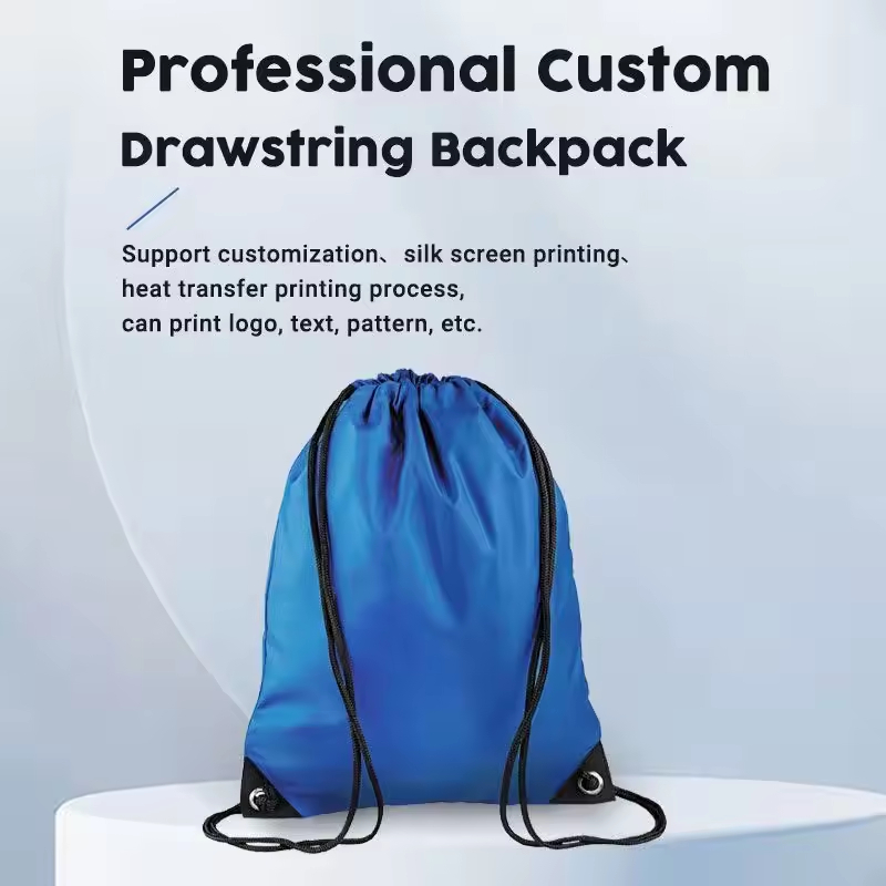 210D Polyester Drawstring Backpack Bag Promotional String Cinch Drawstring Bag for Swimming Sports Waterproof Foldable Portable