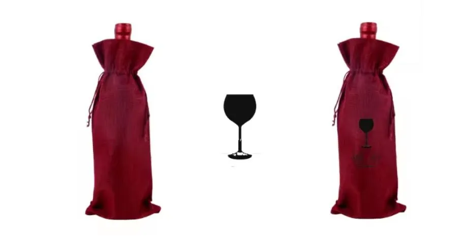 Linen Drawstring Bags Wine Champagne Packaging Bag Custom Logo