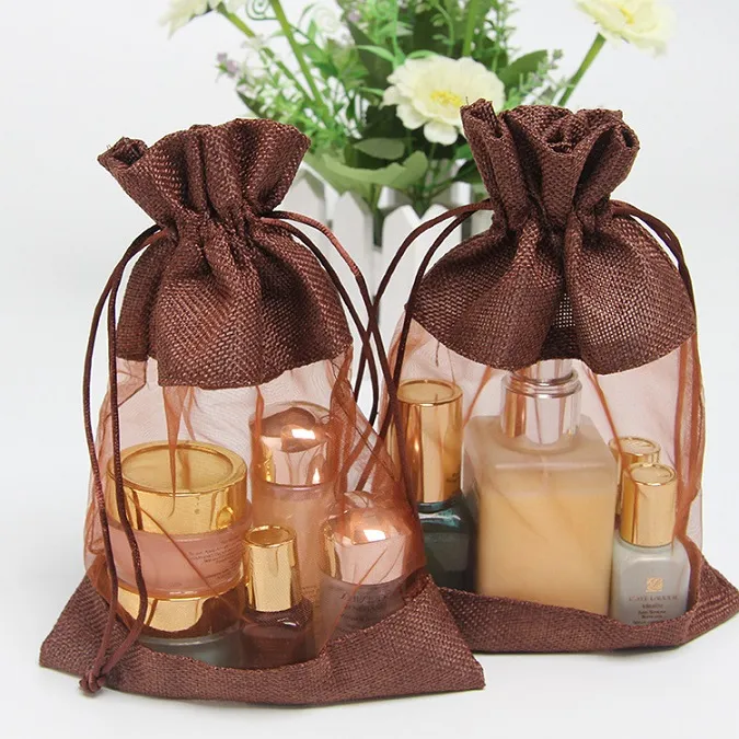 Clear Mini Promotional Burlap Jute Gift Bag Fashionable Pull String Pouch Jute Bag Custom Printed Burlap Tote Bag Drawstring Storage Bag