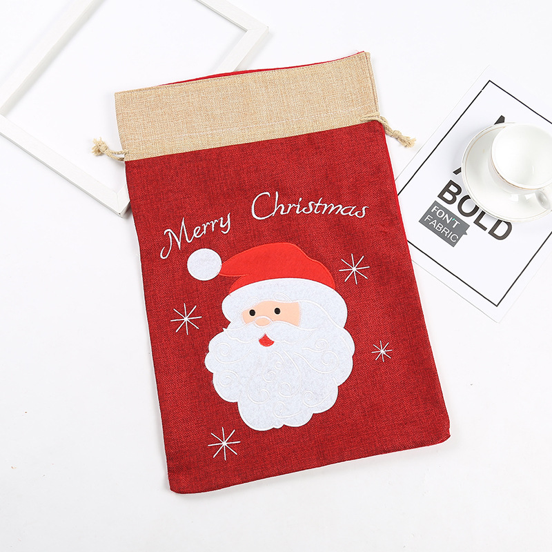 Hot Sale Linen Large Drawstring Bag Printed Custom Santa Sack Candy Bag Personalized Christmas Sacks Bag for Gifts