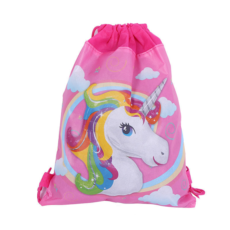 Pink Unicorn Cartoon Kids Drawstring Backpack Nylon String Travel Sports Shoes Drawstring Backpack