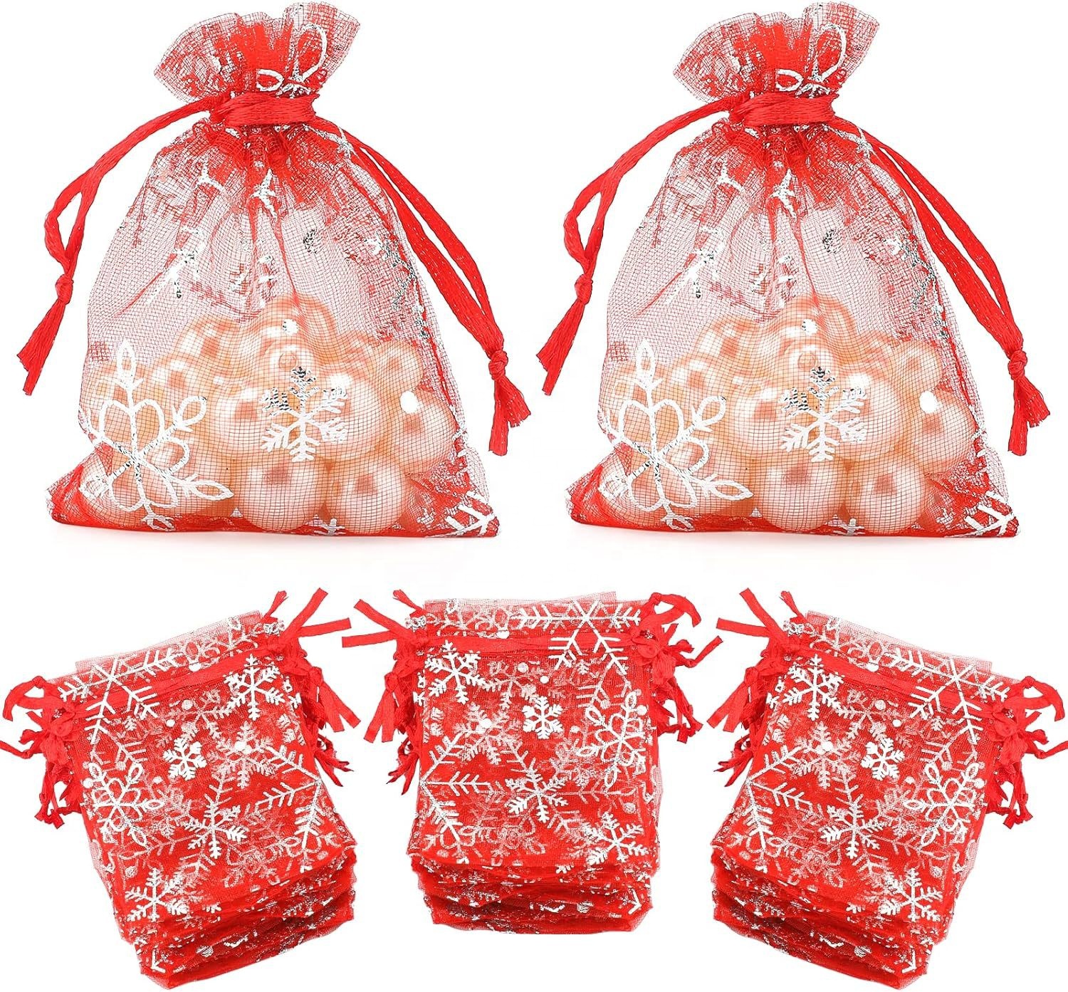 Christmas Snowflake Gold Foil Gauze Bags Gift Packaging Organza Christmas Decorations Gift Bags