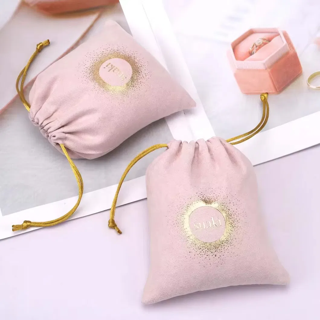 Custom Hot Stamping Suede Pouch Jewelry Perfume Cosmetic Packaging Drawstring Microfiber Bag