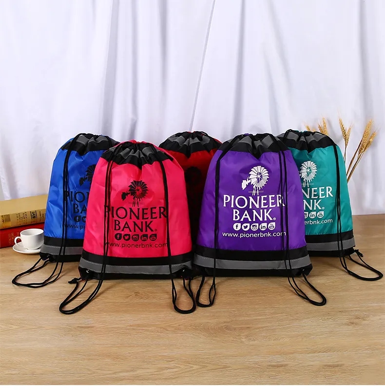 Custom Polyester Nylon Drawstring Backpack with Zipper Pocket Waterproof Gym Sports Training Bag
