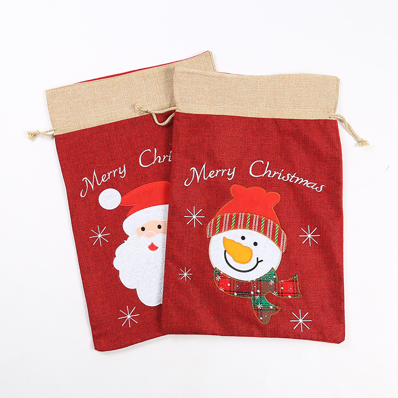Hot Sale Linen Large Drawstring Bag Printed Custom Santa Sack Candy Bag Personalized Christmas Sacks Bag for Gifts
