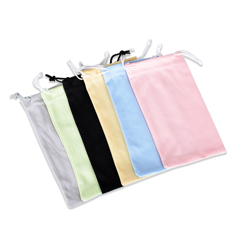 Custom Logo Printed Microfiber Pouches Long Drawstring Gift Bags for Jewelry &amp; Accessories Packaging Watches Glasses Earrings