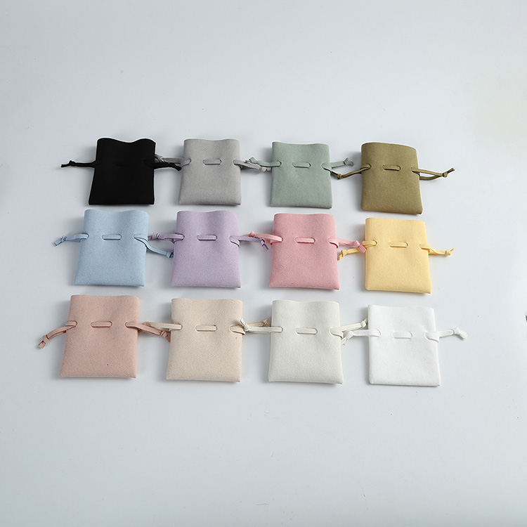 Custom Logo Microfiber Bag with Drawstring Pouches 8x10cm Small Jewelry Gift Bags Faux Leather Earring Ring Wedding Favor