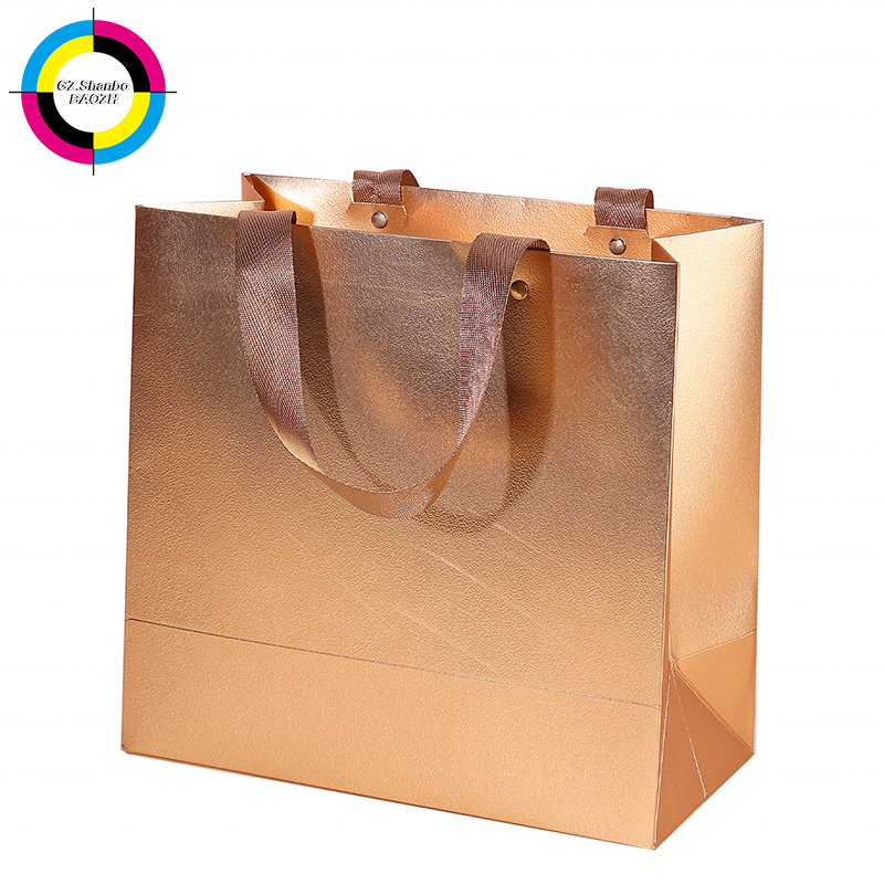 Custom Metallized Paper Bags with Ribbon Handles for Clothing and Shoes Packaging
